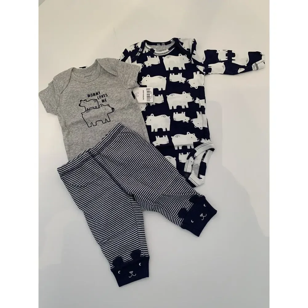 3‎ Months Carter's Bear Stripe Print 3 Piece Infant Set Long Sleeve Pants